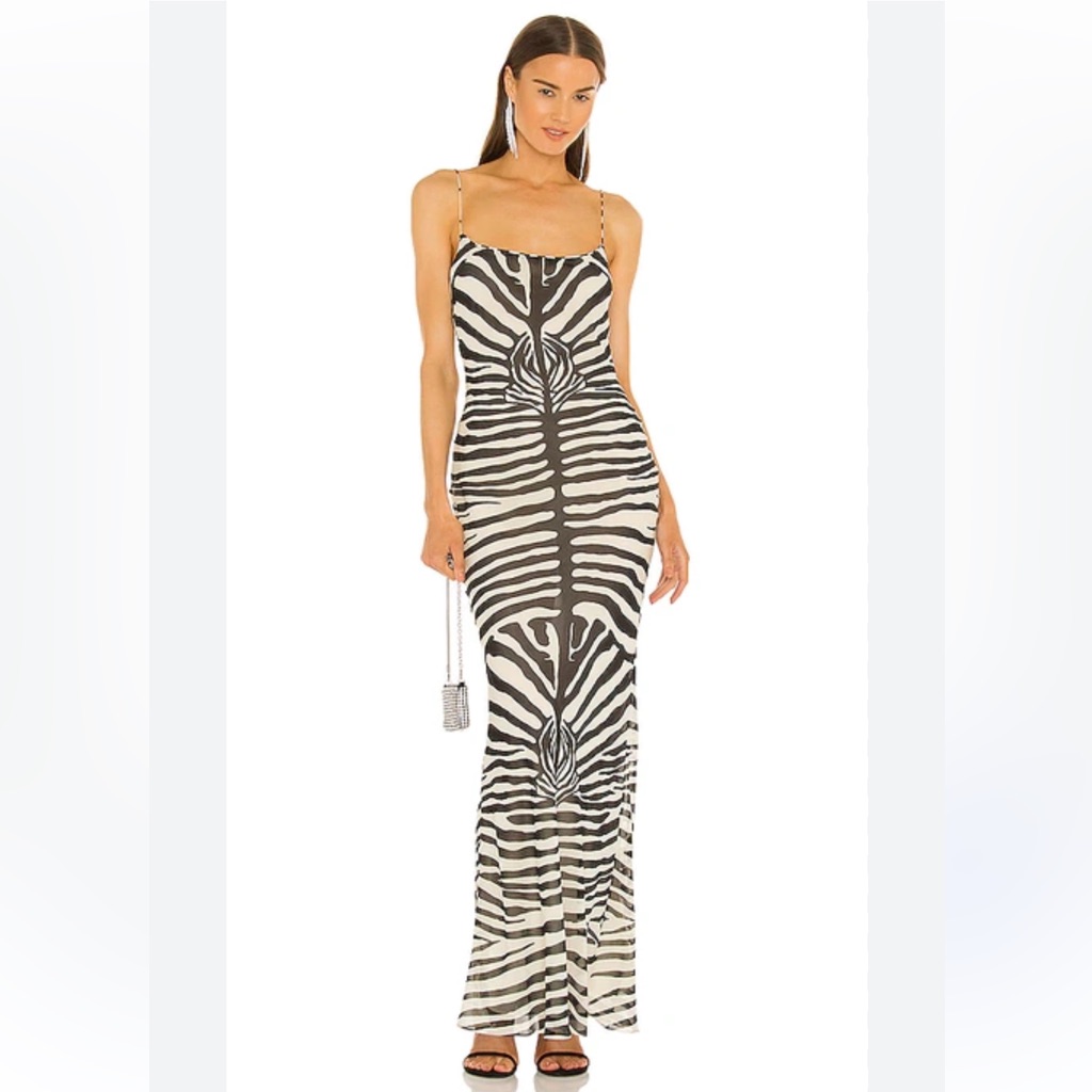 Ronny Kobo Collection Black And White Zebra Print Maxi Dress